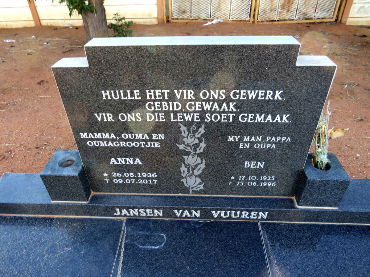 VUUREN Ben, Jansen van 1925-1996 & Anna 1936-2017