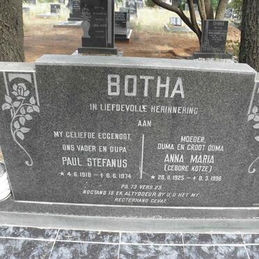BOTHA Paul Stefanus 1918-1974 &amp; Anna Maria KOTZE 1925-1996
