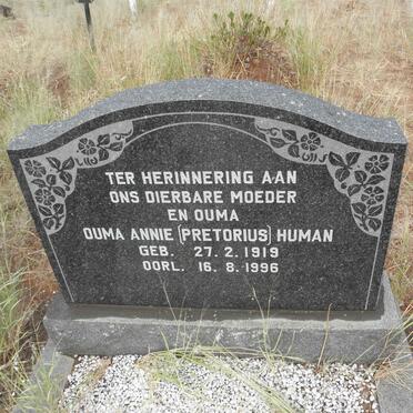 HUMAN Annie nee PRETORIUS 1919-1996