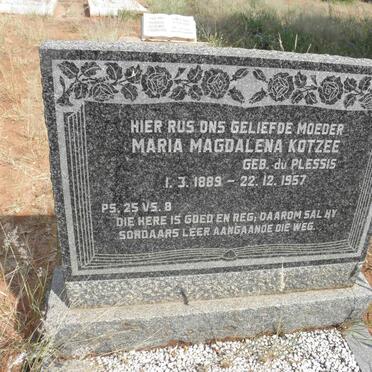 KOTZEE Maria Magdalena nee du PLESSIS 1889-1957