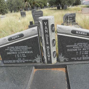 MERWE Jakobus Lodewikus, van der 1918-1985 &amp; Elizabeth Ricther 1929-1995