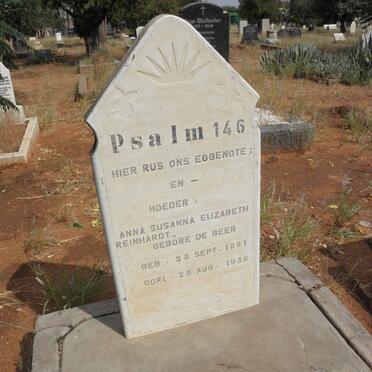 REINHARDT Anna Susanna Elizabeth nee DE BEER 1881-1958