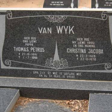 WYK Thomas Petrus, van 1916-1990 &amp; Christina Jacoba 1928-1978