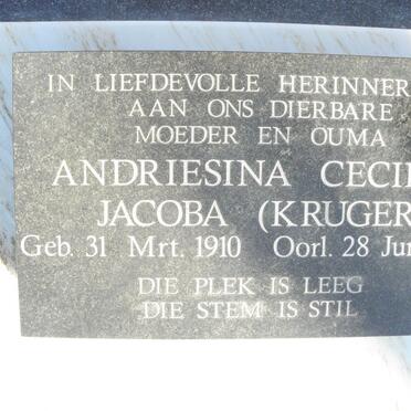 JACOBS Andriesina Cecilia Jacoba geb KRUGER 1910-2000
