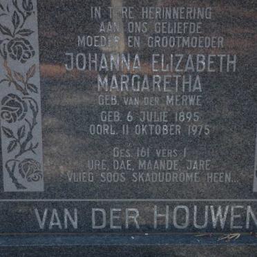 HOUWEN Johanna Elizabeth Margaretha, van der nee VAN DER MERWE 1895-1975