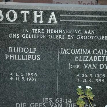 BOTHA Rudolf Phillipus 1896-1987 &amp; Jacomina Catharina Elizabeth VAN DYK 1905-1986