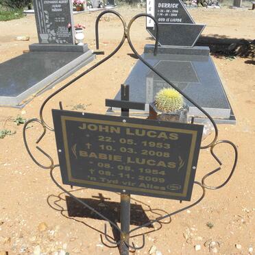 LUCAS John 1953-2008 &amp; Babie 1954-2009