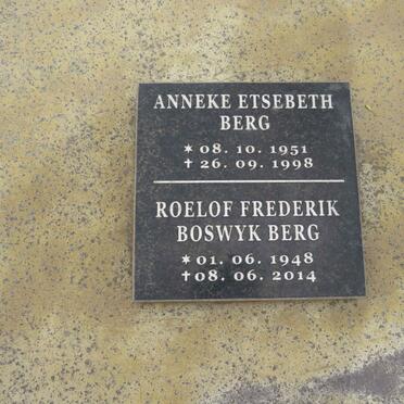 BERG Roelof Frederick Boswyk 1948-2014 & Anneke Etsebeth 1951-1998