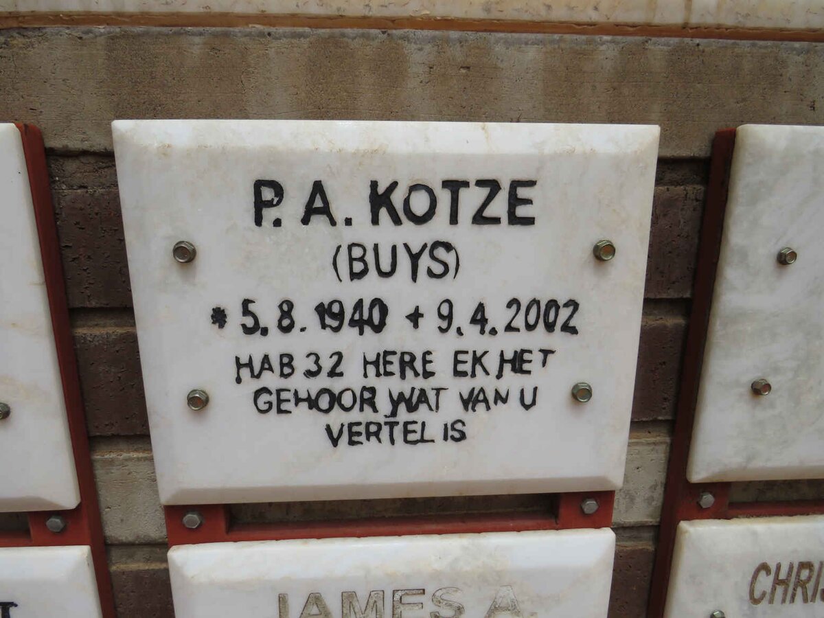 KOTZE P.A. nee BUYS 1940-2002