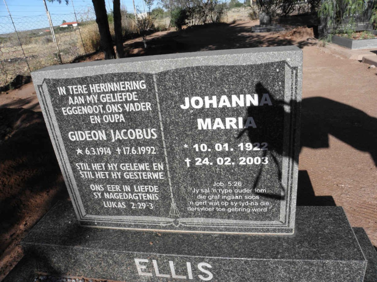 ELLIS Gideon Jacobus 1914-1992 & Johanna Maria 1922-2003