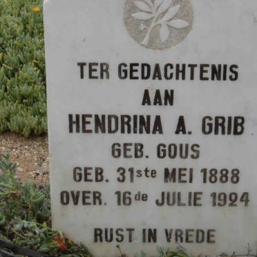 GRIB Hendrina A. nee GOUS 1888-1924