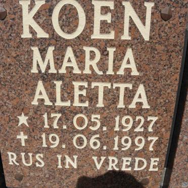 KOEN Maria Aletta 1927-1997
