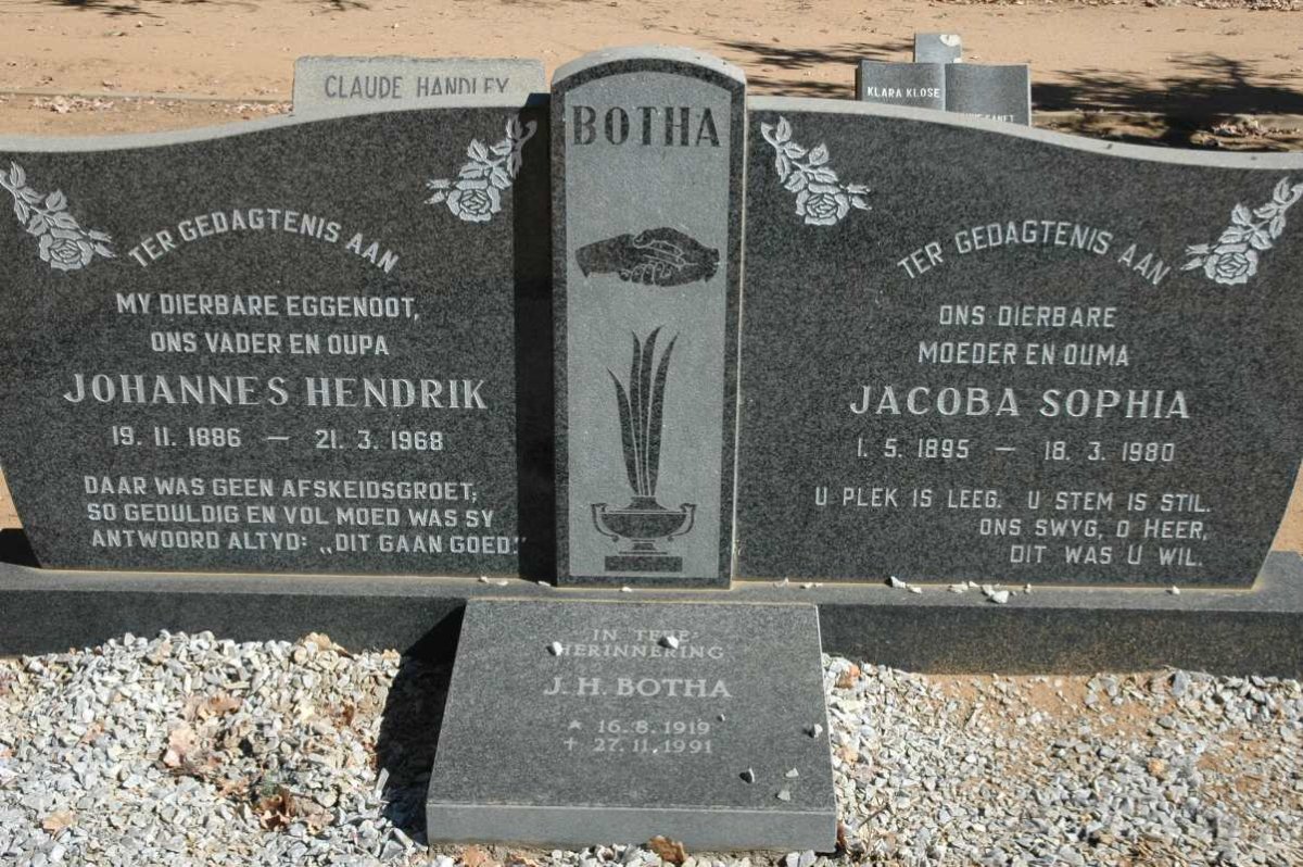 BOTHA Johannes Hendrik 1886-1968 & Jacoba Sophia 1895-1980 :: BOTHA J.H. 1919-1991