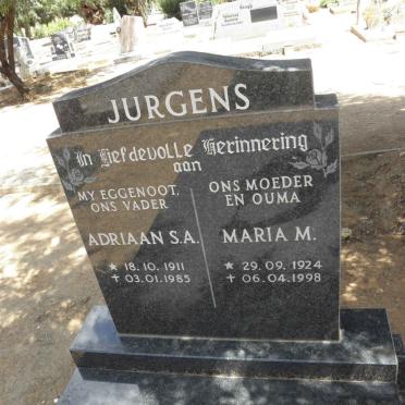 JURGENS Adriaan S.A. 1911-1985 &amp; Maria M. 1924-1998