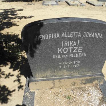 KOTZE Hendrika Aletta Johanna nee VAN NIEKERK 1930-1967