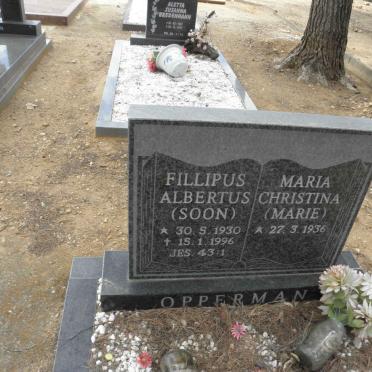 OPPERMAN Fillipus Albertus 1930-1996 &amp; Maria Christina 1936-