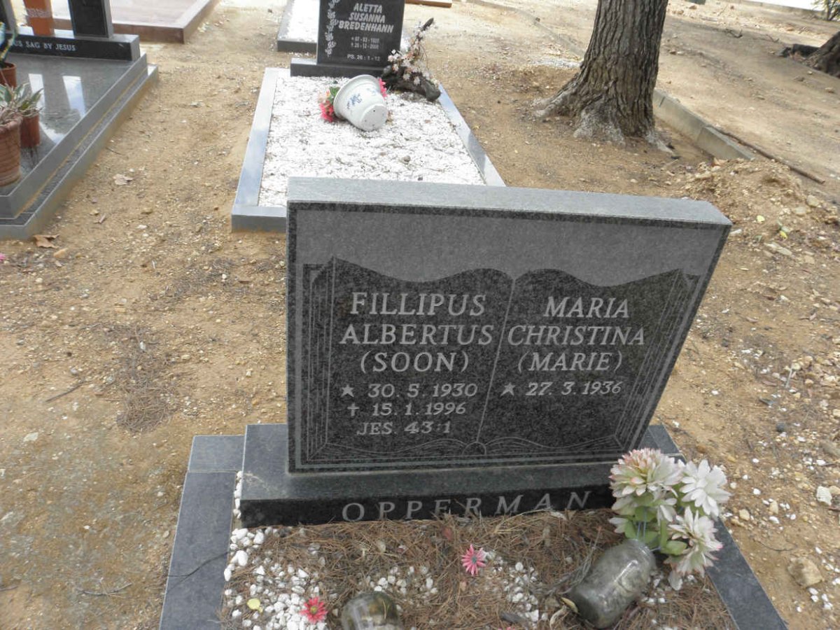 OPPERMAN Fillipus Albertus 1930-1996 & Maria Christina 1936-