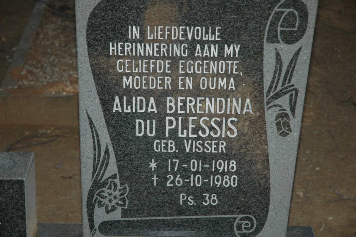 PLESSIS Alida Berendina, du nee VISSER 1918-1980