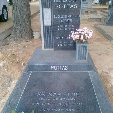 POTTAS Johan Jacob 1926-2012 &amp; Elizabeth Mathilda POTGIETER 1926-1972 :: POTTAS Marietjie nee DE JAGER 1938-2011
