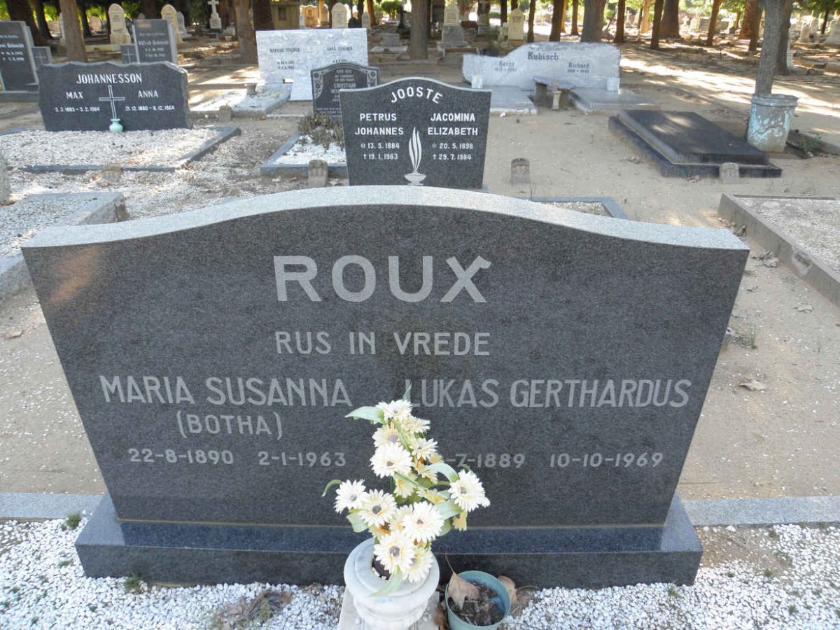 ROUX Lukas Gerthardus 1889-1969 &amp; Maria Susanna BOTHA 1890-1963