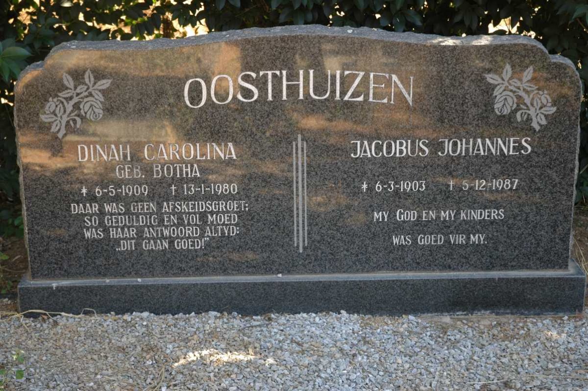 OOSTHUIZEN Jacobus Johannes 1903-1987 & Dinah Carolina BOTHA 1909-1980