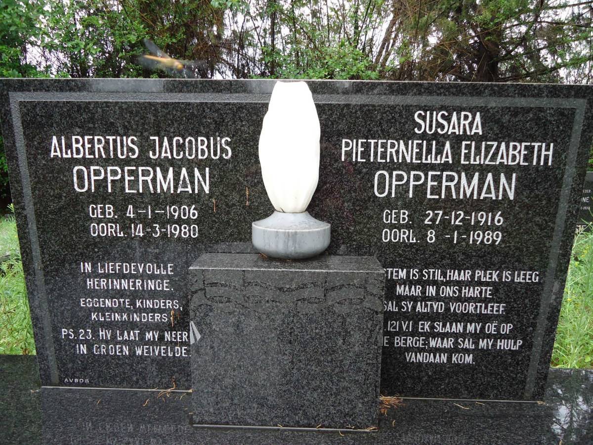 OPPERMAN Albertus Jacobus 1906-1980 & Susara Pieternella Elizabeth 1916-1989
