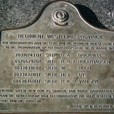 Regiment Westelike Provinsie gedenkplaat