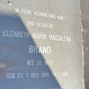 BRAND Elizabeth Maria Magdalena nee DE WITT 1923-1981