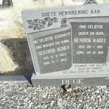 DEGE Hendrik Karel 1918-1991 &amp; Gertrud Agnes 1924-1983