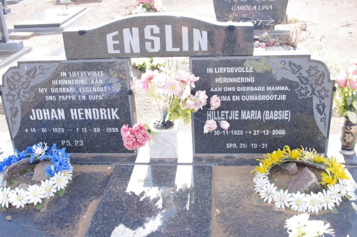 ENSLIN Johan Hendrik 1920-1998 & Hilletjie Maria 1920-2000