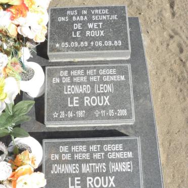 ROUX Leonard, le 1987-2008 :: LE ROUX Johannes Matthys 1991-2008 :: LE ROUX De Wet 1989-1989