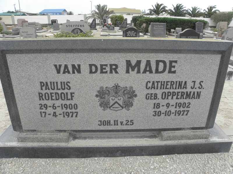 MADE Paulus Roedolf, van der 1900-1977 & Catherina J.S. OPPERMAN 1902-1977
