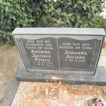STRAUSS Andries Jacobus Petrus 1928-2000 &amp; Johanna Juliana 1933-