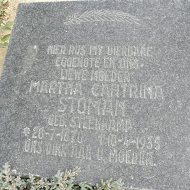 STOMAN Martha Cahtrina nee STEENKAMP 1870-1935