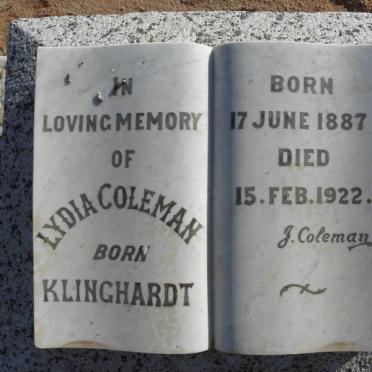 COLEMAN Lydia nee KLINGHARDT 1887-1922