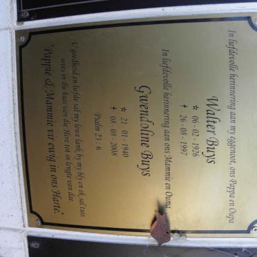 BUYS Walter 1926-1997 &amp; Gwendoline 1940-2008
