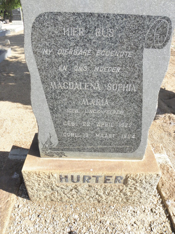 HURTER Magdalena Sophia Maria nee LINGENFELDER 1922-1954