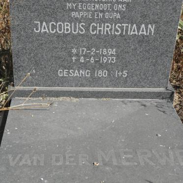 MERWE Jacobus Christiaan, van der 1894-1973