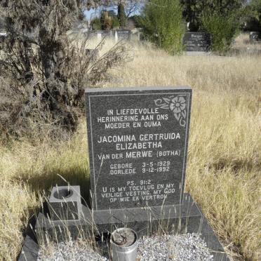 MERWE Jacomina Gertruida Elizabetha, van der nee BOTHA 1929-1992