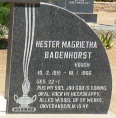 BADENHORST Hester Magrietha nee HOUGH 1915-1966
