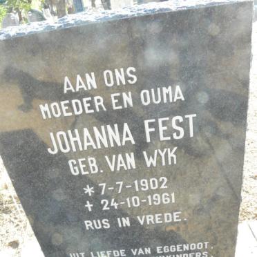 FEST Johanna nee VAN WYK 1902-1961