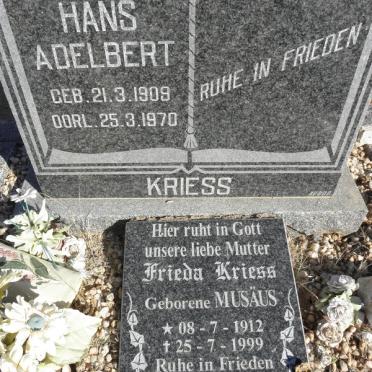 KRIESS Hans Adelbert 1909-1970 &amp; Frieda MUSÄUS 1912-1999