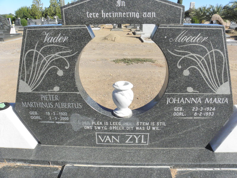 ZYL Pieter Marthinus Albertus, van 1922-2000 & Johanna Maria 1924-1993