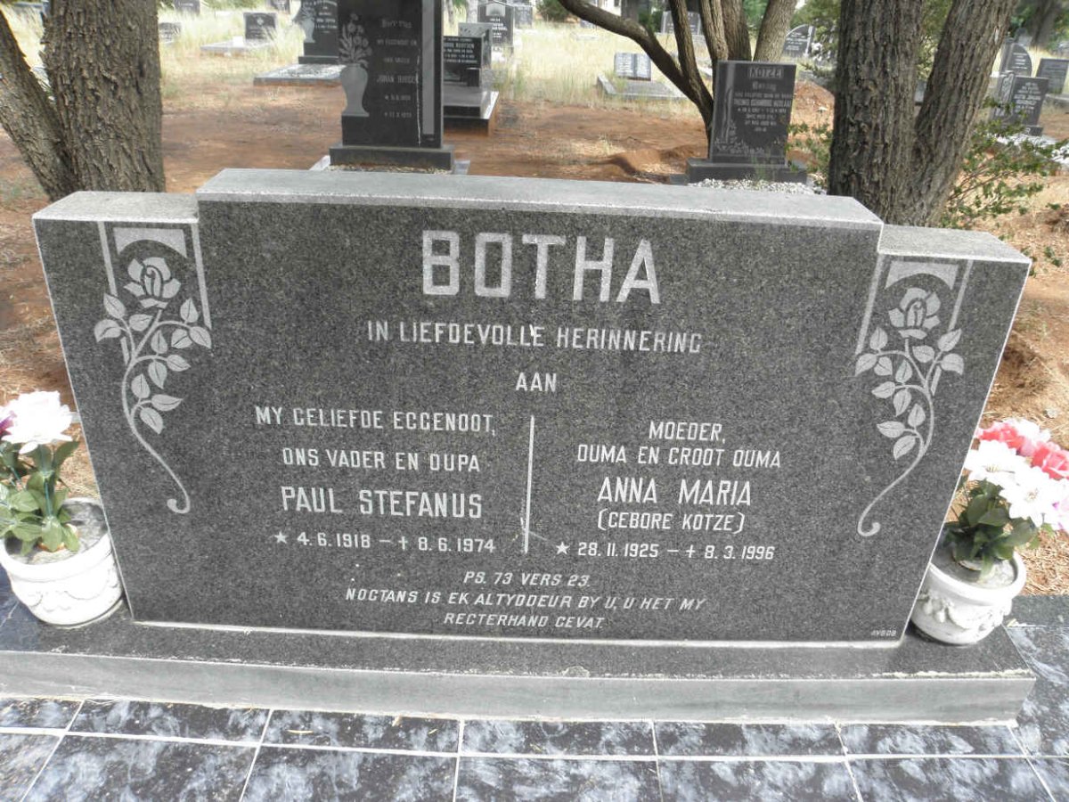 BOTHA Paul Stefanus 1918-1974 &amp; Anna Maria KOTZE 1925-1996