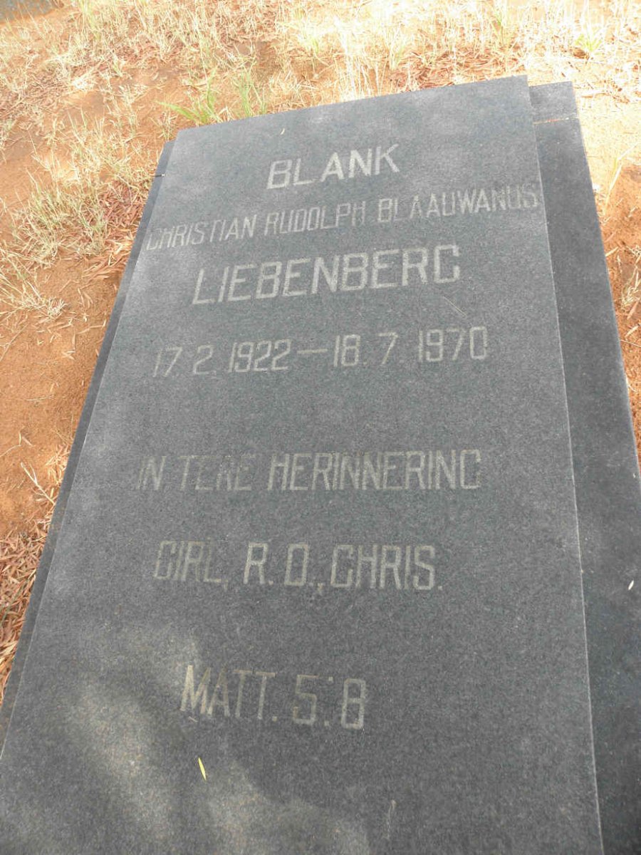 LIEBENBERG Christian Rudolph Blaauwanus 1922-1970