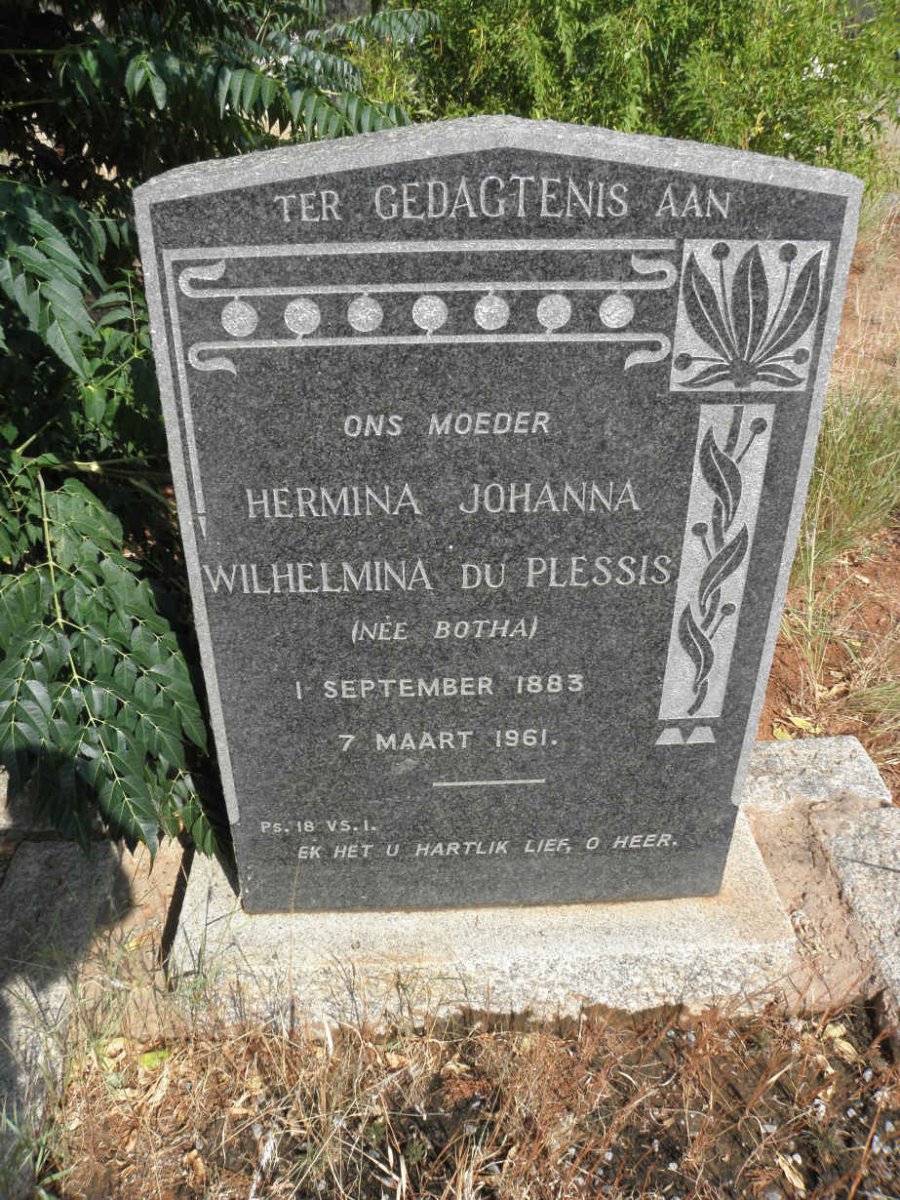 PLESSIS Hermina Johanna Wilhelmina, du nee BOTHA 1883-1961