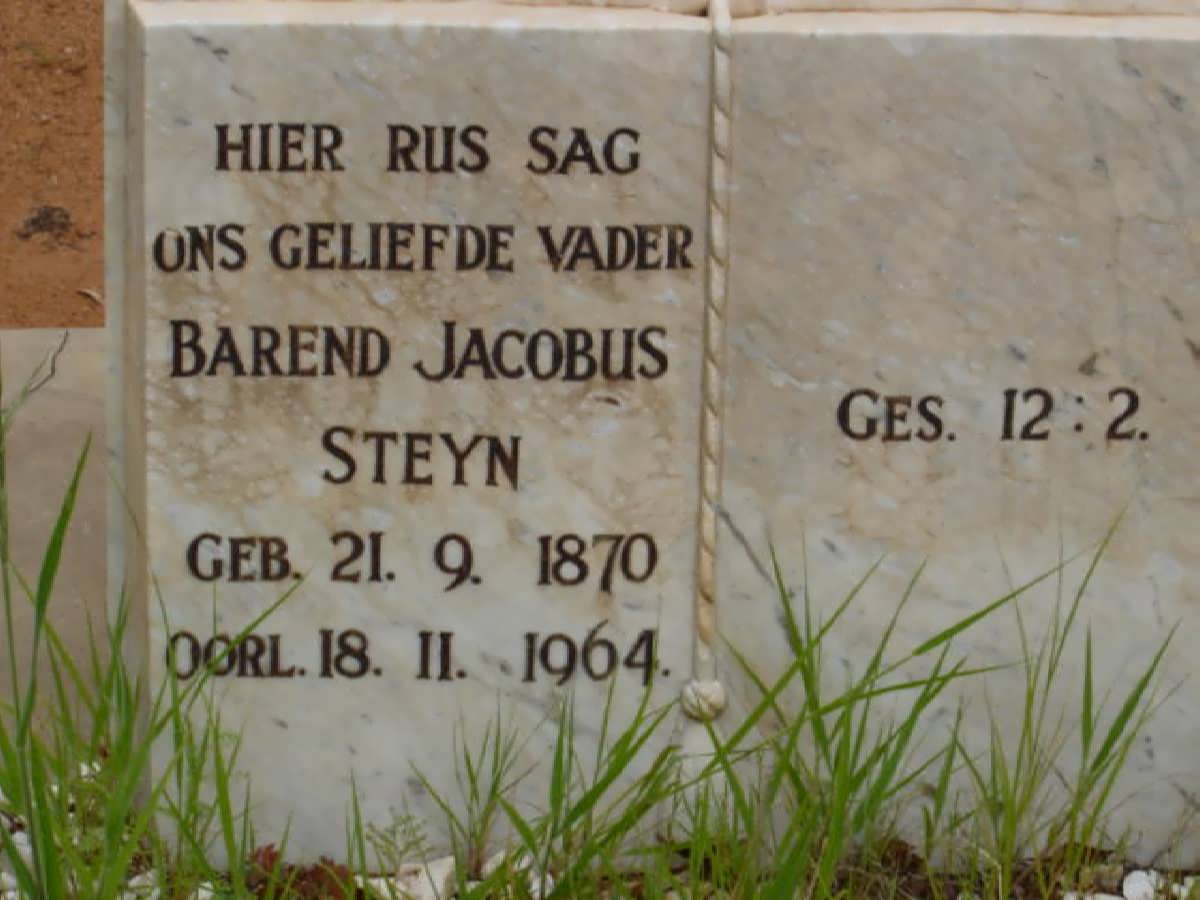 STEYN Barend Jacobus 1870-1964