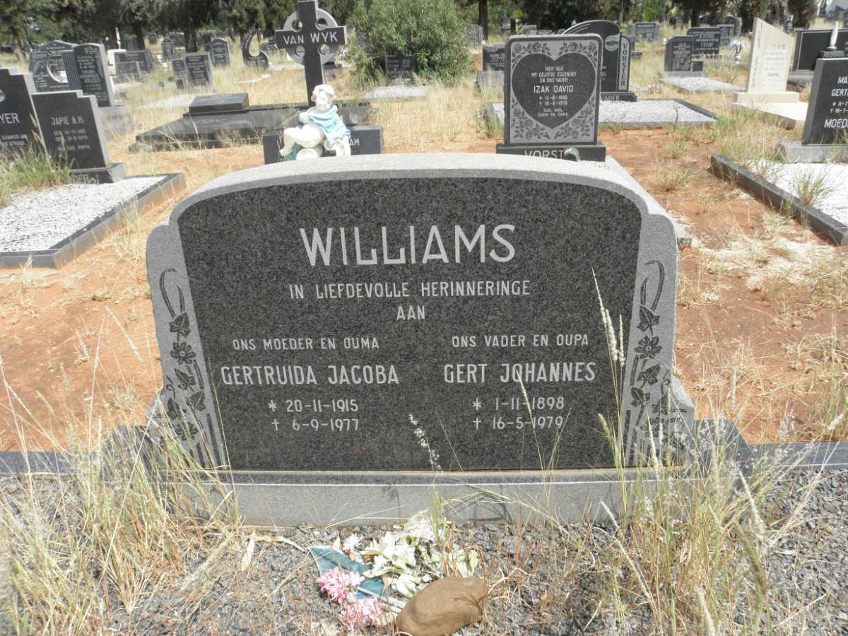 WILLIAMS Gert Johannes 1898-1979 & Gertruida Jacoba 1915-1977