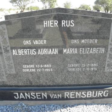 RENSBURG Albertus Adriaan, Jansen van 1880-1965 &amp; Maria Elizabeth 1885-1976