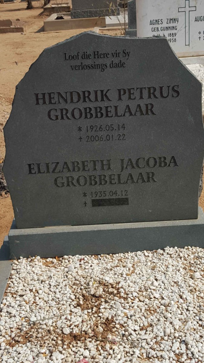 GROBBELAAR Hendrik Petrus 1926-2006 & Elizabeth Jacoba 1935-